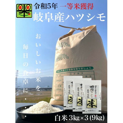 岐阜県養老町産 令和5年産 ハツシモSL 白米 3kg×3(9kg)