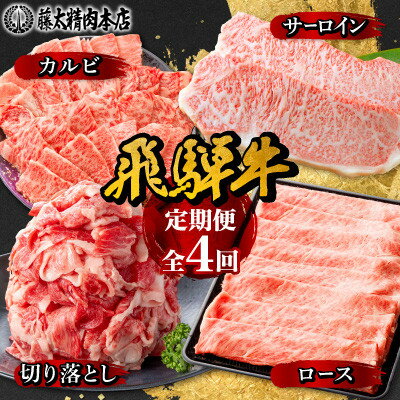 [発送月固定定期便][岐阜県産 飛騨牛]4部位制覇 サーロイン・カルビ・切り落とし・ロース全4回[配送不可地域:離島]