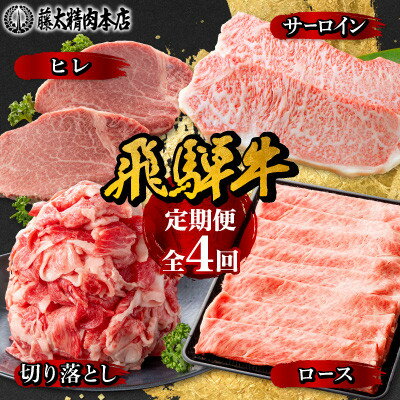 [発送月固定定期便][岐阜県産 飛騨牛]4部位制覇 サーロイン・ヒレ・切り落とし・ロース全4回[配送不可地域:離島]