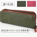 【ふるさと納税】【選べる2色】まち付きペンケース(シボ有牛革)緑または赤