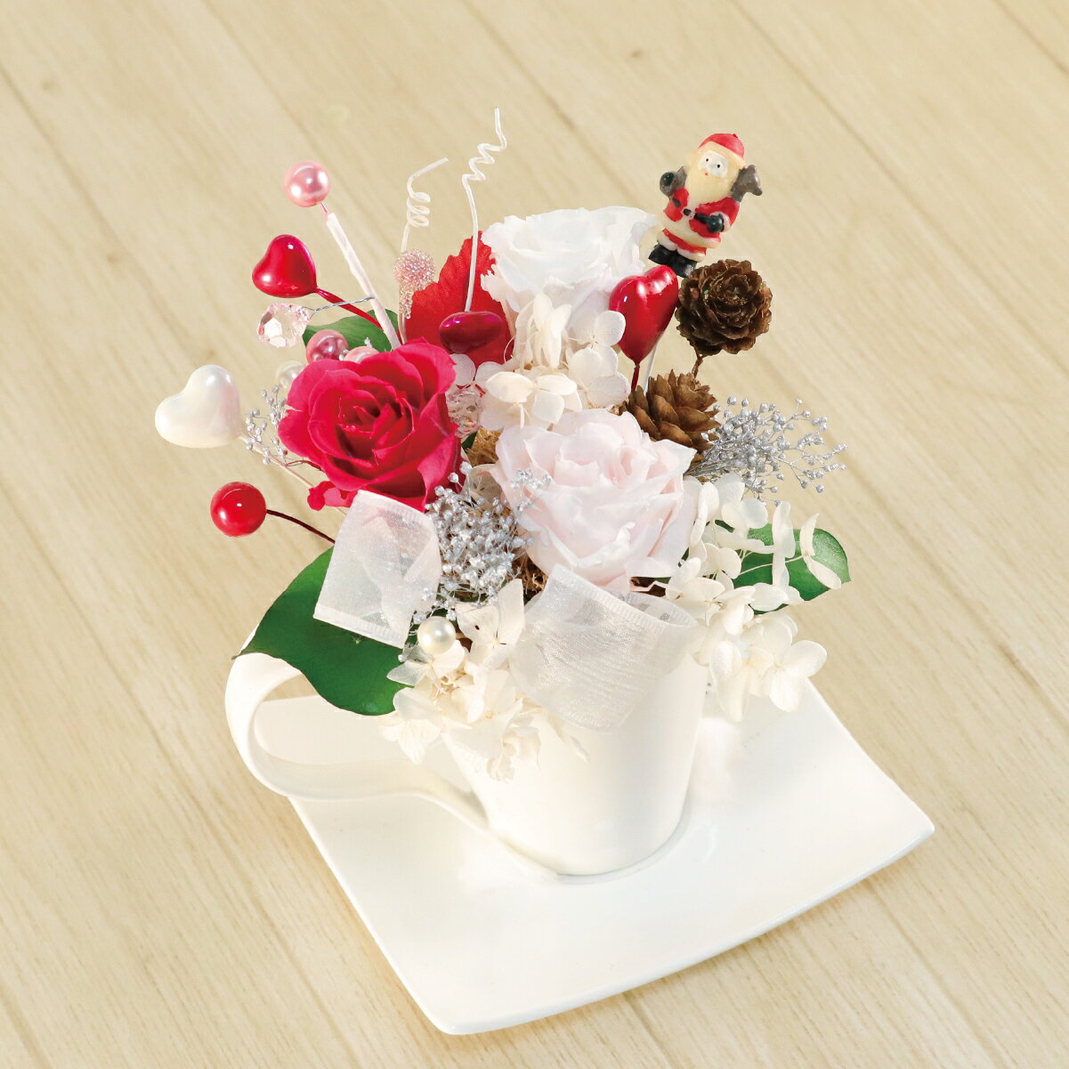 【ふるさと納税】プリザーブドフラワー コーヒーカップ クリスマス｜ サンタクロース サンタ インテリア ハンドメイド 手作り 一点もの ギフト プレゼント クリスマスプレゼント 冬のインテリア