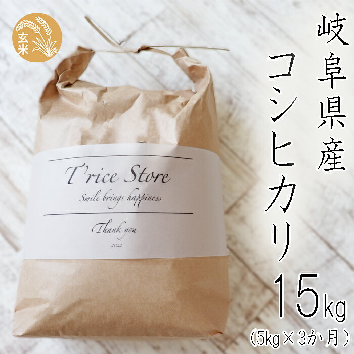 BE-7 T rice Store 岐阜県産コシヒカリ（玄米） 約15kg(5kg×3回）