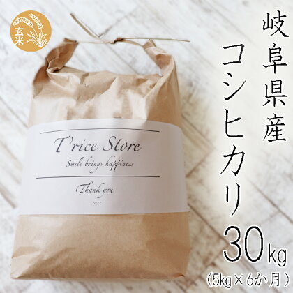 BE-8 T rice Store 岐阜県産コシヒカリ（玄米） 約30kg(5kg×6回）