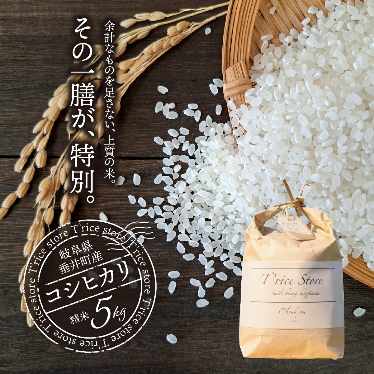 [数量限定][令和7年産]岐阜県産 コシヒカリ(精米) 5kg | 垂井町産 米 白米 冷めても美味しい米 ブランド米 高品質 安心 安全 リピーター多数 贈答用 贈り物 ギフト プレゼント おしゃれ 人気 T rice Store