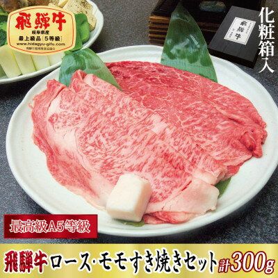 [化粧箱入り・最高級A5等級]飛騨牛ロース・モモすき焼きセット計300g[配送不可地域:離島]