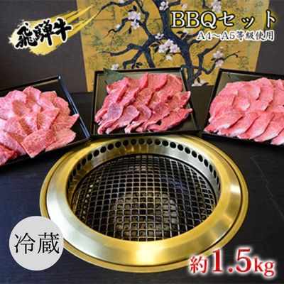 飛騨牛 BBQセット 約1.5kg A4〜A5等級使用 [ お肉 牛肉 国産 お家焼肉 バーベキュー カルビ 赤身 柔らかい モモ 霜降り 牛肉の女王様 ヒレ肉 旨味 真空パック 冷蔵 タレ付き ]