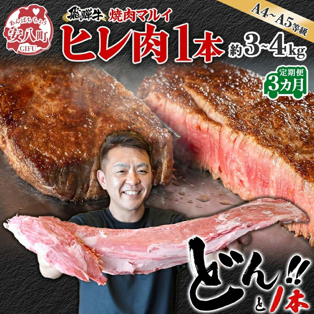 【ふるさと納税】飛騨牛 ヒレ肉 ブロック A4〜A5等級 1本3ヵ月定期便約3〜4kg 3割×3 ヒレ シャトーブリアン 肉 牛肉 ブランド牛 お肉 和牛 贅沢...