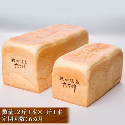 【ふるさと納税】高級 食パン 定期便 6ヶ月 受賞多数 池田温泉『たち川』の旨食パンセット 2斤×1本 1斤×1本 セット パン トースト 6回 お楽しみ　定期便・ 岐阜県池田町のサムネイル
