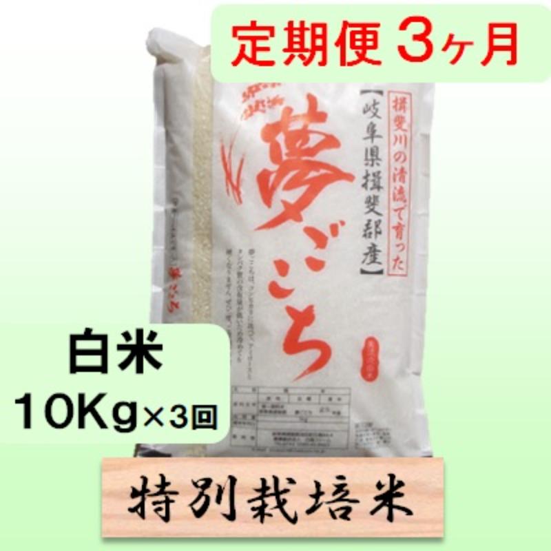 特別栽培米★[定期便] 3カ月★毎月 白米10kg【夢ごこち】 米 お米 白米 コメ ご飯 定期 岐阜県 池田町 お届け：2024年10月上旬～