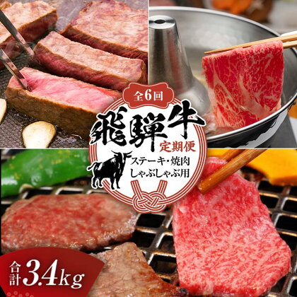 【定期便】飛騨牛 全6回 合計3.4kg ステーキ 焼肉 しゃぶしゃぶ 牛肉 黒毛和牛 5等級 肉 F6M-061