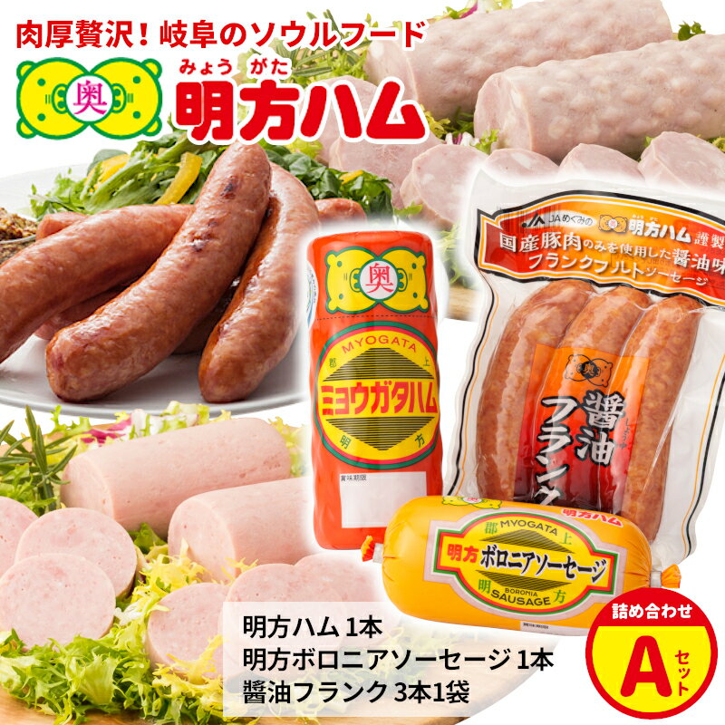 明方ハム 詰め合わせ Aセット 国産 豚肉 プレスハム ハム ギフト 贈り物 お祝い 本格ハム ソーセージ ウインナー 高級 人気 セット 簡単調理 おかず お弁当 朝食 加工肉 JAめぐみの