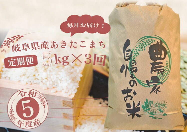 【ふるさと納税】※【定期便】令和5年度産　岐阜県産あきたこまち　5kg×3回　毎月お...