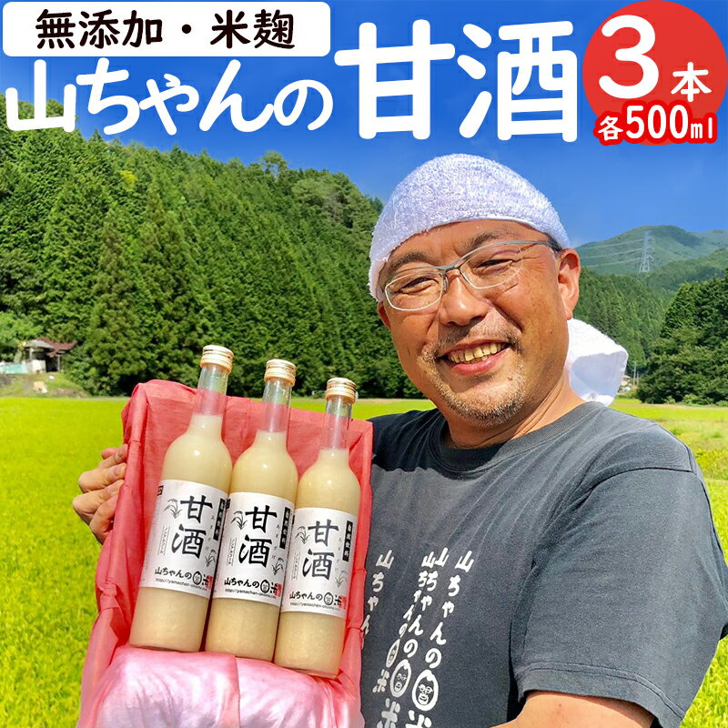 甘酒 山ちゃんの甘酒 500ml 3本 セット 米麹 無添加 砂糖不使用 ノンアルコール 米 発酵 お米農家 米生産者 米粒食感 山ちゃん 飲む点滴 健康 美肌 安心 安全 送料無料