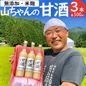 【ふるさと納税】 甘酒 山ちゃんの甘酒 500ml 3本 セット 米麹 無添加 砂糖不使用 ノンアルコール 米 発酵 お米農家 米生産者 米粒食感 山ちゃん 飲む点滴 健康 美肌 安心 安全 送料無料 y16-310