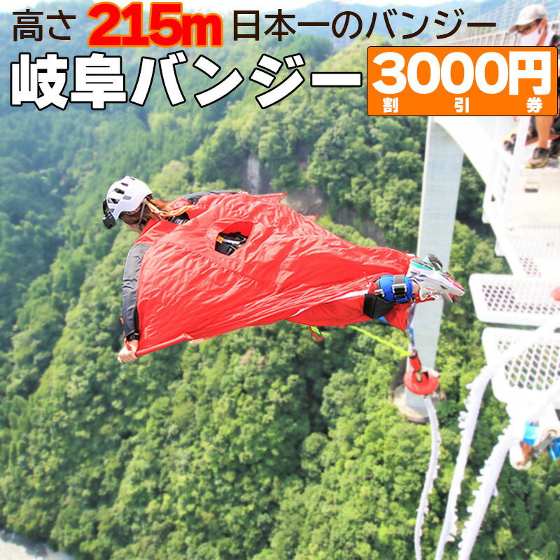 日本一 バンジージャンプ 高さ215m 体験割引チケット 3,000円分 岐阜バンジー