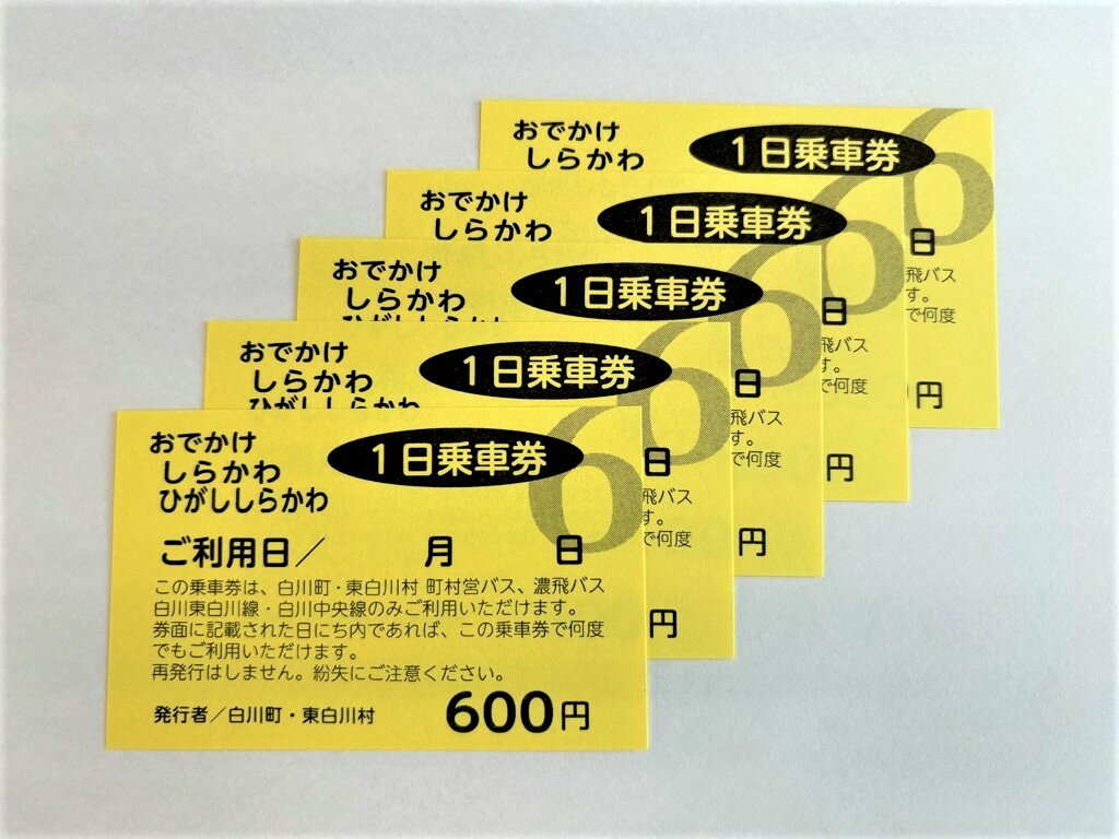 おでかけしらかわ1日乗車券×5枚