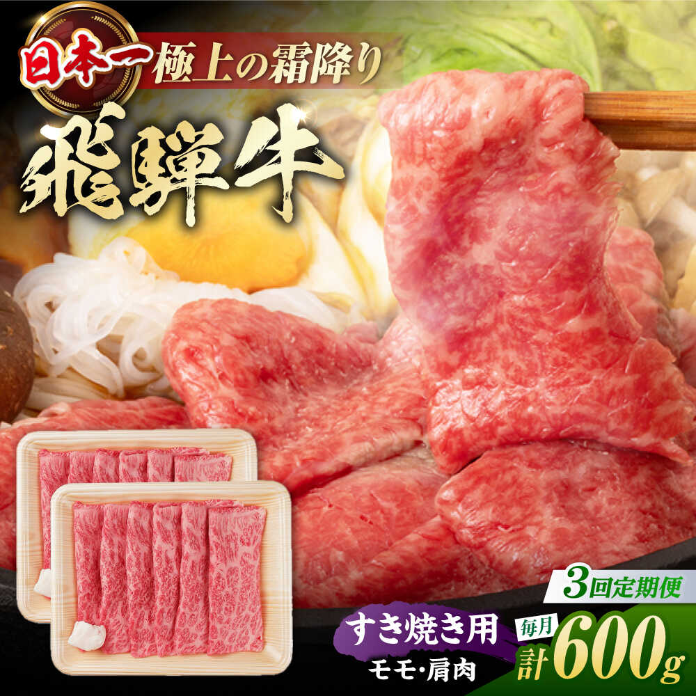 [3回定期便] 飛騨牛 すき焼き用 赤身 600g(300g×2)/ すき焼き 牛肉 和牛 定期便 肉 / 白川町 / 浅井商店[AWBJ024]