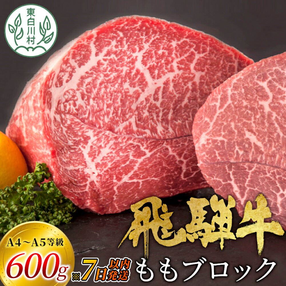 [7営業日以内に発送] 飛騨牛 ももブロック 600g ローストビーフ ステーキ 焼肉 A5 A4 もも もも肉 ブロック肉 塊肉 国産 牛 冷凍 和牛 牛肉 豪華 ギフト 贈答 にく お肉 肉 東白川村 岐阜 飛騨 贅沢 霜降り 赤身 [ 肉のひぐち ] 20000円 二万円