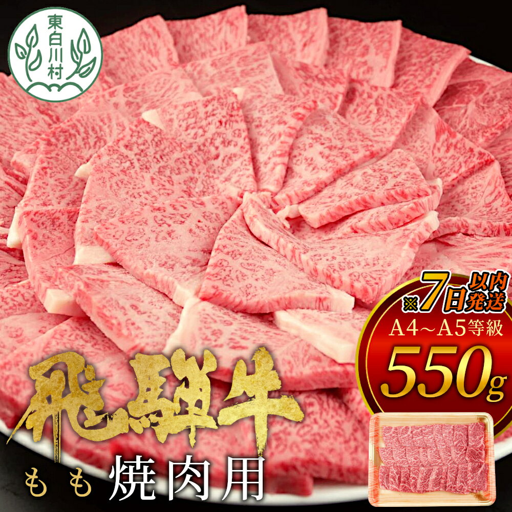 [7営業日以内に発送] 飛騨牛 もも 焼肉用 550g A5 A4 国産 牛 冷凍 お試し 和牛 牛肉 もも肉 モモ 焼き肉 やきにく 赤身 ギフト 贈答 おすすめ BBQ バーベキュー キャンプ にく お肉 肉 東白川村 岐阜 飛騨 贅沢 霜降り [ 肉のひぐち ] 15000円