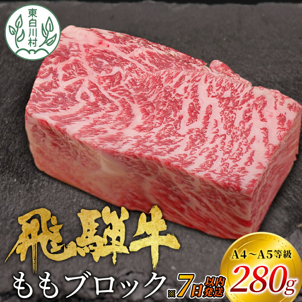 [7営業日以内に発送] 飛騨牛 ももブロック 280g ローストビーフ ステーキ 焼肉 A5 A4 もも もも肉 ブロック肉 塊肉 国産 牛 冷凍 和牛 牛肉 豪華 ギフト 贈答 にく お肉 肉 東白川村 岐阜 飛騨 贅沢 霜降り 赤身 [ 肉のひぐち ] 10000円 一万円