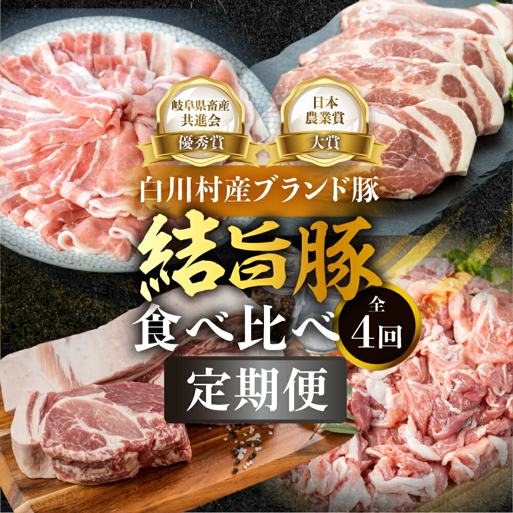 白川郷 結旨豚 食べ比べ 定期便 全4回 とんかつ しゃぶしゃぶ ブロック 切り落とし 食べ比べ バラ肉 ロース、肩ロース 豚肉 国産 白川村 真空パック 小分け 角煮 焼肉 ブランド豚 ゆいうまぶた 抗生物質 合成抗菌剤不使用 54000円 [S731]