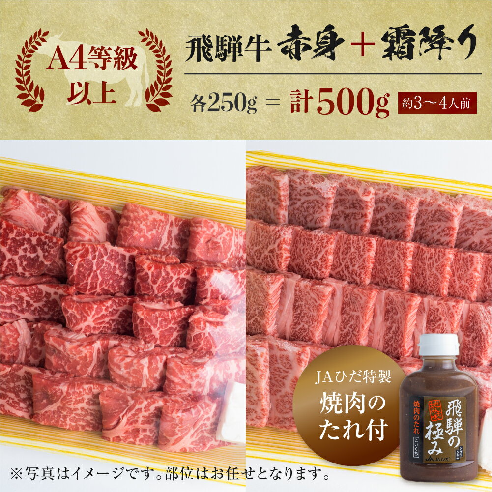 【ふるさと納税】飛騨牛 牛肉 焼肉 赤身 霜降り 食べ比べ 250g×2種 500g A4等級以上 国産　和牛 黒毛 霜降り 贈答 バーベキュー BBQ のし対応 お祝い ギフト ご褒美 誕生日 記念日 ご当地 取り寄せ 20000円 [S340]
