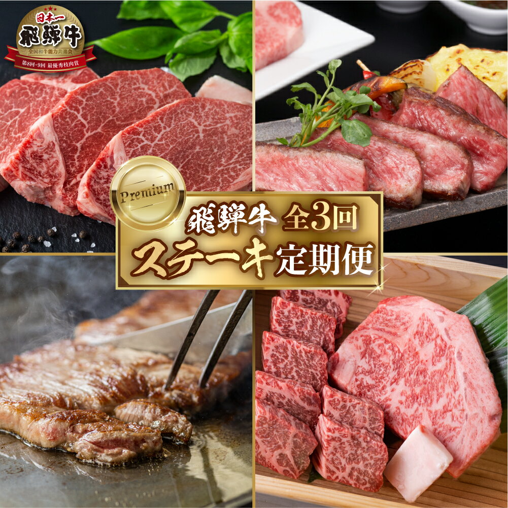 [定期便]飛騨牛 ステーキ 全3回 お届け 定期便 肉づくし 白川郷 ステーキ づくし もも肉 希少部位 ヒレ カイノミ サーロイン 食べ比べ 85000円 国産 黒毛和牛 牛 牛肉 A4 赤身 霜降り 岐阜県 白川村 JAひだ [S485]