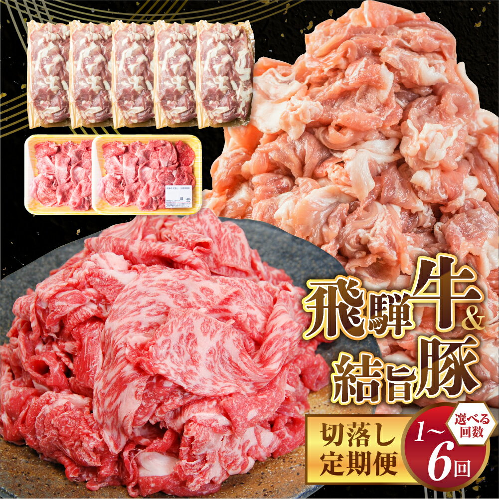 お届け回数が選べる 訳あり 飛騨牛 切落し400g×2パック 結旨豚 切り落とし 300g×5袋 全部 小分け 定期便 1回〜全6回 計約2.3kg 白川郷 もも ウデ バラ ミックス 定期配送 牛肉 豚肉 お肉 国産 白川村 真空パック 小分け こま切れ ブランド豚 冷凍 [S824]