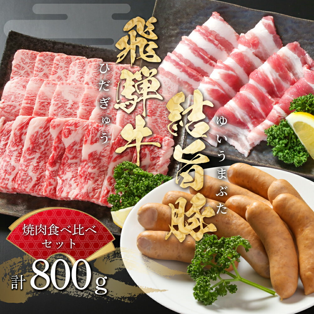 飛騨牛 結旨豚 焼肉 食べ比べ セット 計800g 飛騨牛 カルビ焼肉 150g 結旨豚 バラ焼肉 500g ソーセージ 150g 冷凍真空パック | 肉 お肉 黒毛和牛 和牛 人気 おすすめ 牛肉 豚肉 ギフト お取り寄せ 13000円[MS024]