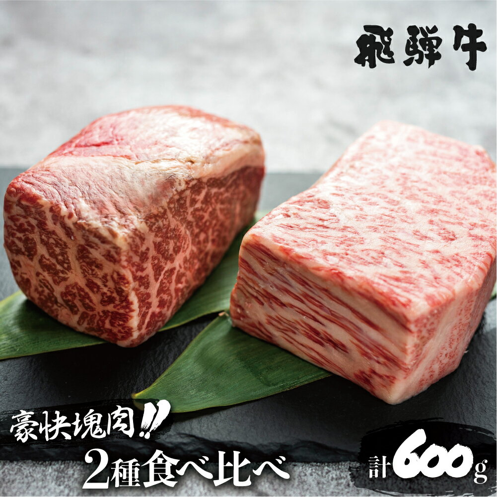 2位! 口コミ数「47件」評価「4.6」飛騨牛 ブロック肉 [塊] (霜降り / 赤身 2種 牛肉 計600g) 食べ比べ ステーキ ローストビーフ に最適 訳あり 部位お任せ 真･･･ 