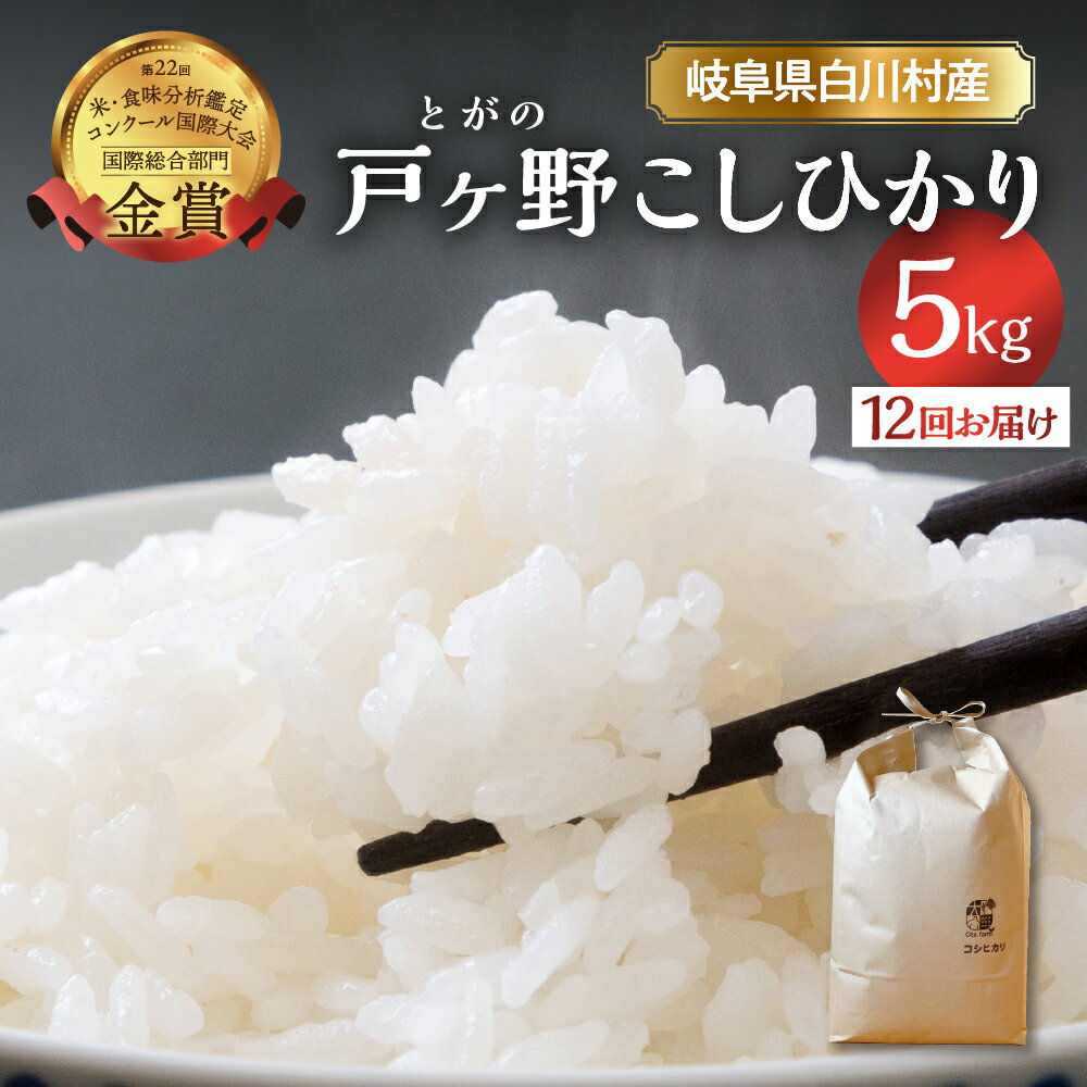 令和6年産 先行予約 コシヒカリ 定期便 12回 5kg 計60kg こしひかり 米 白川郷 戸ヶ野 事前予約 こだわりのお米 精米 白米 コシヒカリ 岐阜県 飛騨 世界最高米認定農家 簡易包装 訳あり 大田ファーム 96000円  