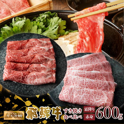 A5等級 飛騨牛 すき焼き 赤身 霜降り 食べ比べ 計600g 赤身肉 霜降り肉 セット すきやき 肉 牛肉 お肉 和牛 冷凍 岐阜県 国産 ブランド牛 鍋 グルメ お取り寄せ 27000円 [S548]