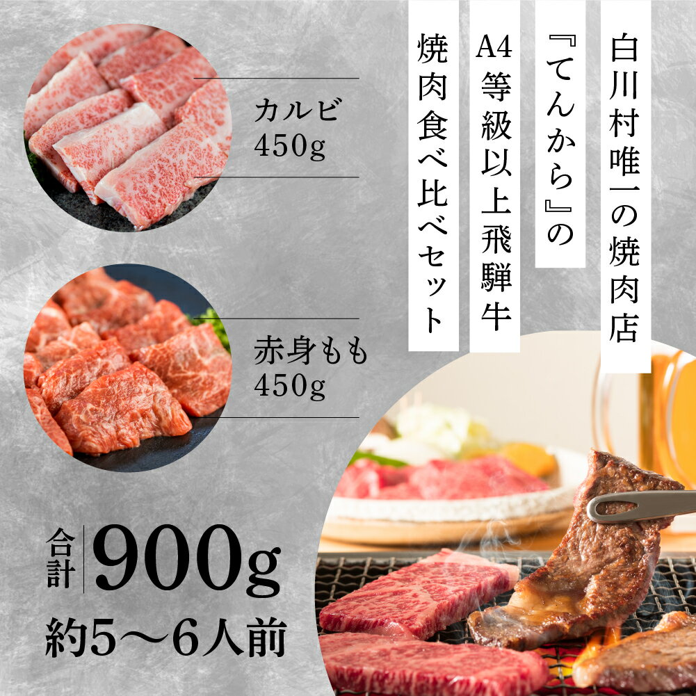 【ふるさと納税】最高級 飛騨牛 カルビ もも 焼肉用 450g×2種 計900g 部位 食べ比べ セット A4 A5 等級 白川郷 てんから 焼き肉 牛肉 簡易梱包 訳あり 訳アリ 40000円 4万円 [S178]