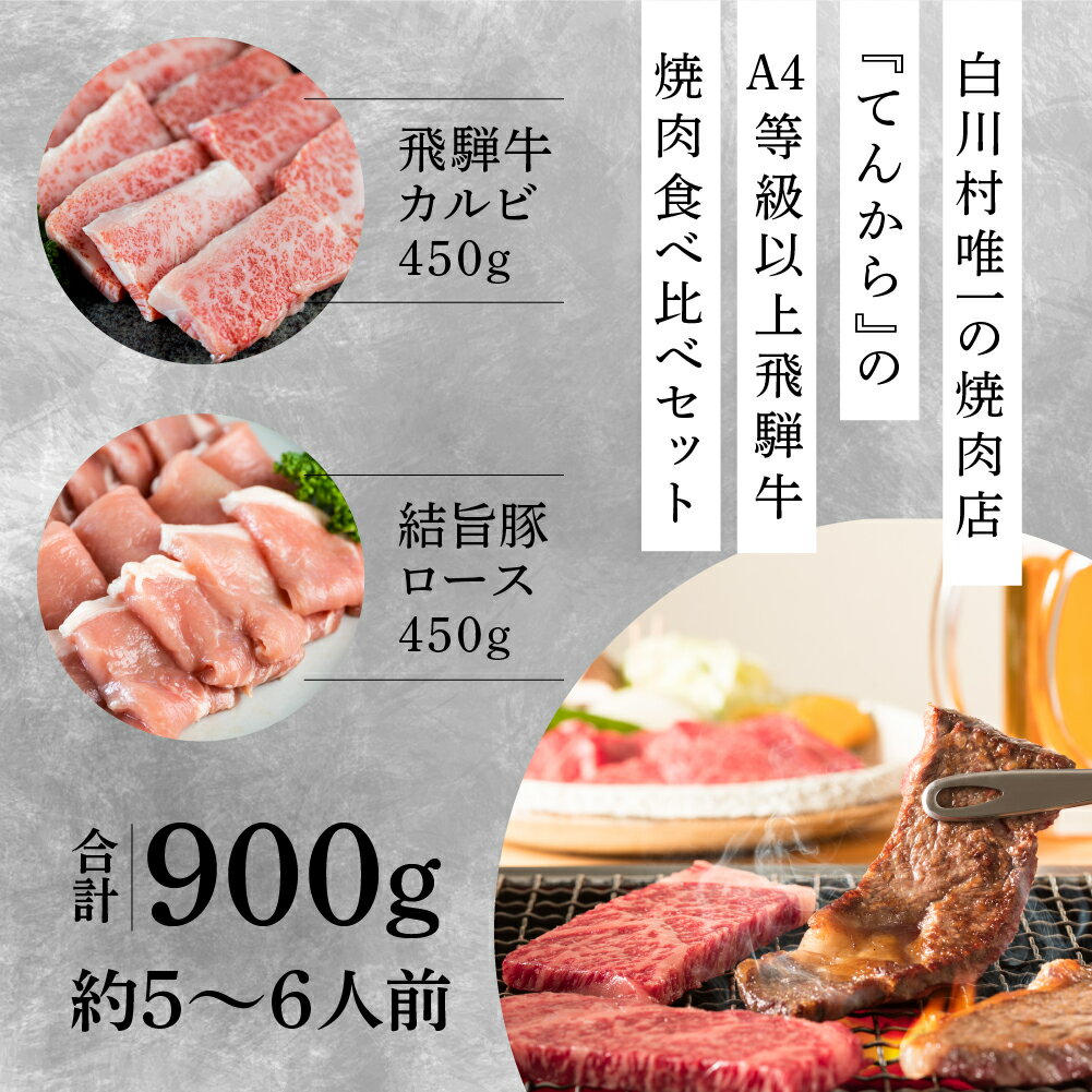 【ふるさと納税】飛騨牛 焼肉用 カルビ 結旨豚 ロース 焼肉用 各450g 計900g 食べ比べ セット ゆいうまぶた ブランド豚 A4 A5 等級 飛騨牛 国産牛 牛肉 国産豚 豚肉 白川郷 てんから 焼き肉 BBQ 簡易梱包 訳あり 訳アリ 冷蔵 25000円 S432