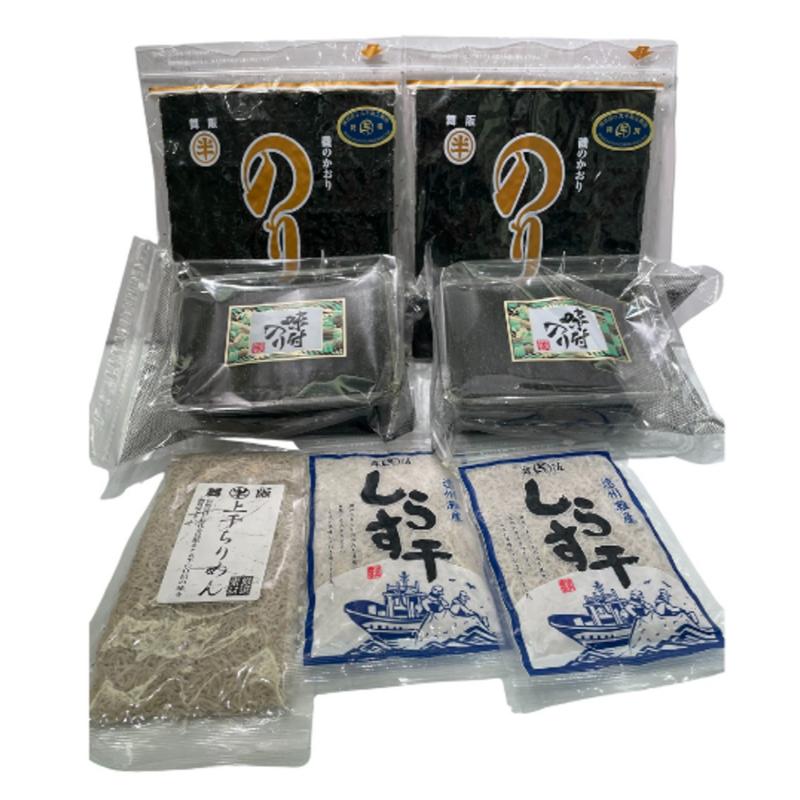 【ふるさと納税】〈丸半堀江商店〉自然の恵みを少しずつ、ちりめん・しらす・海苔2種お試しセット【配送不可:離島】 のり 魚貝類