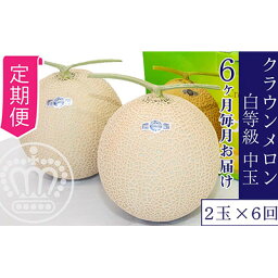 【ふるさと納税】【6か月定期便】クラウンメロン【並（白等級）】中玉（1.3kg前後）2玉入り　【定期便・果物類・メロン青肉・クラウンメロン・メロン・フルーツ・果物・6か月・6回・半年】