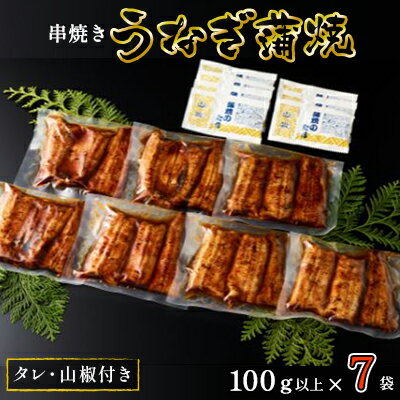 〈丸半堀江商店〉浜名湖産 串焼きうなぎ蒲焼 7袋（100g以上×7袋・タレ・山椒付き）【配送不可：離島】 国産 真空パック　【 つまみ 晩酌 お酒のあて 肴 鰻の串焼き 鰻の蒲焼 】