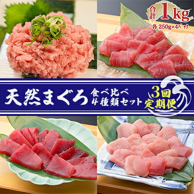 【ふるさと納税】【3回定期便】天然まぐろ食べ比べ4種セット 合計1kg(バチマグロ切落し・びん長マグロ・ミナミマグロ・ネギトロ 250g×各1袋)×3回【配送不可:離島】 魚貝類 海の幸 海鮮 お酒のあて 厳選まぐろ もちもち