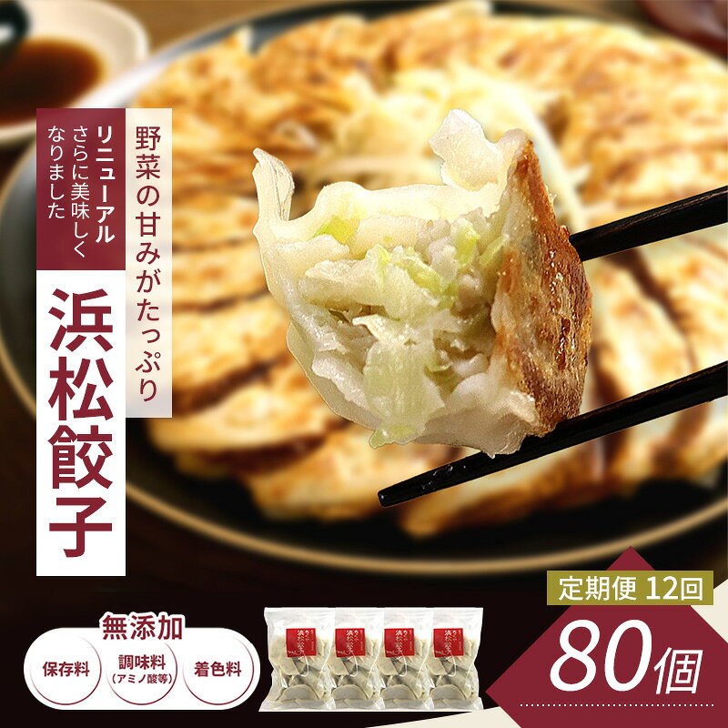 【ふるさと納税】【定期便12回】浜松餃子 80個 (20個×4袋) セット 詰め合わせ 餃子のたれ 小袋 知久屋 国産 ぎょうざ 餃子 ギョーザ 冷凍餃子 冷凍ギョーザ 工場直送 ヘルシー あっさり 惣菜 中華 点心 静岡 浜松市 【配送不可：離島】