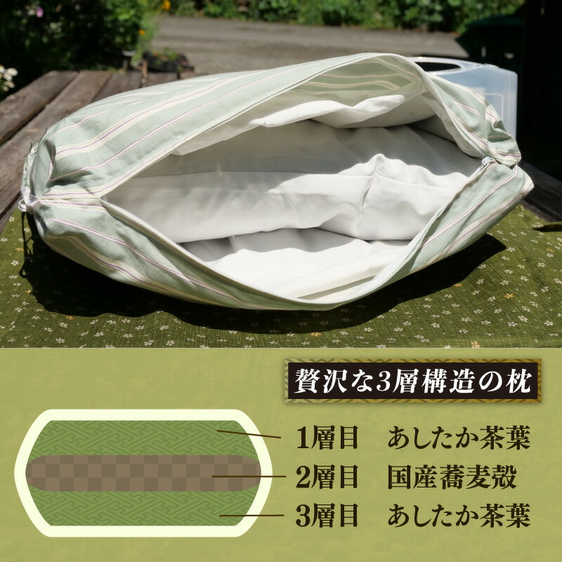 【ふるさと納税】 茶葉まくら 3層 枕 まくら ピロー リラックス 安眠 快眠 睡眠 健康 グッズ 寝具 茶葉 緑茶 消臭 国産 日本製 ギフト プレゼント 贈り物 寝室 日用品 自然素材 天然素材 手作り ストレス解消 沼津市 静岡県