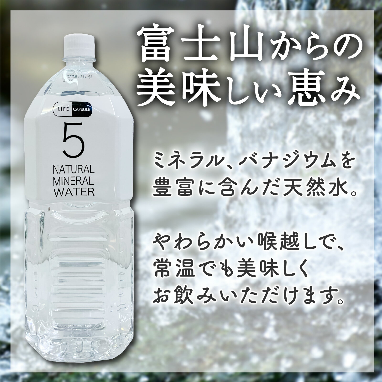 【ふるさと納税】 5年保存水 2L 6本 1ケース LIFE CAPSULE ペットボトル ミネラル ウォーター 天然水 ストック 非常用 保存水 飲料水 防災 備蓄 長期保存水 備蓄水 備蓄用 非常災害備蓄用 災害用 避難用品 防災グッズ 静岡県 沼津市