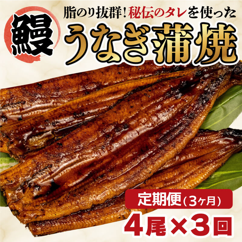 定期便 3ヶ月 うなぎ 蒲焼き 鰻 4尾 中国産 約550g 3回 まるが水産 脂ノリ抜群 指定日可