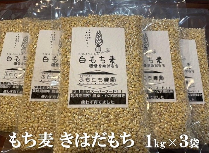 【ふるさと納税】富士山麓オーガニックファーマーズ もち麦 きはだもち 1kg×3袋セット 送料無料 静岡県 富士宮市
