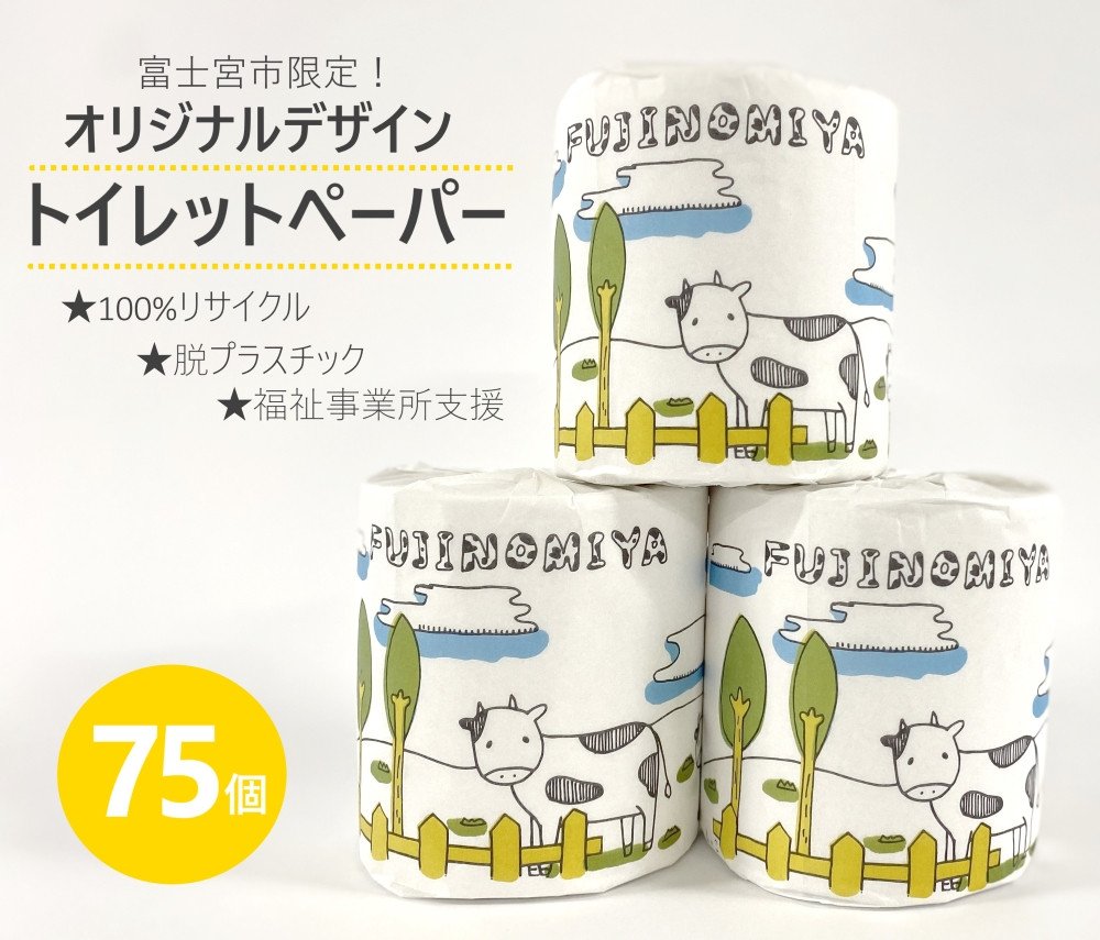 富士山SDGs 100％リサイクル トイレットペーパー（ダブル）75ロール【思いやり型返礼品】 日用品 消耗品 送料無料 静岡県 富士宮市 SDGs 福祉