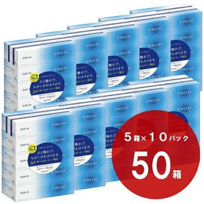 エリエール プラスウォーター（+Water）ティシュー 180組×5箱×10パック（50箱） パルプ100％ ティッシュ ペーパー ボックス ふるさと納税 ふるさと 日用品 消耗品 送料無料 静岡県 富士宮市