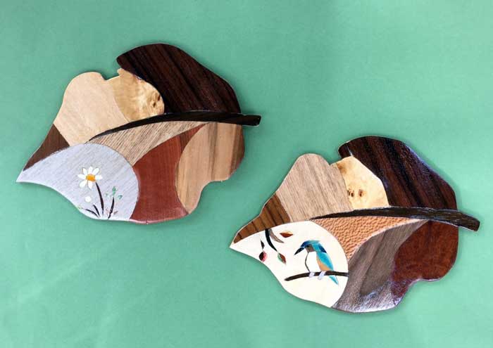 伊豆・伊東 森のぞうがん美術館 木象嵌で作る「木の葉のコースター」 2枚組