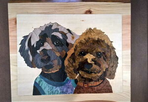 【ふるさと納税】伊豆・伊東 森のぞうがん美術館 木象嵌で作る愛犬肖像画「寄り添う2匹」1枚