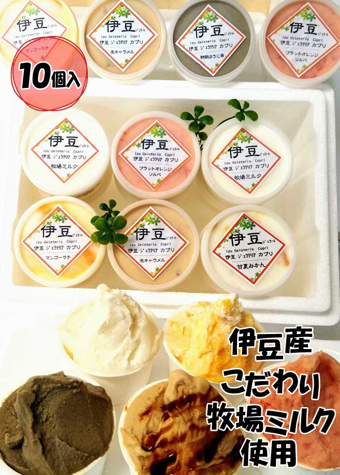 【ふるさと納税】伊豆産 低温殺菌ミルクのこだわりジェラート10個セット カプリおまかせ10個セット(5種類以上) 1