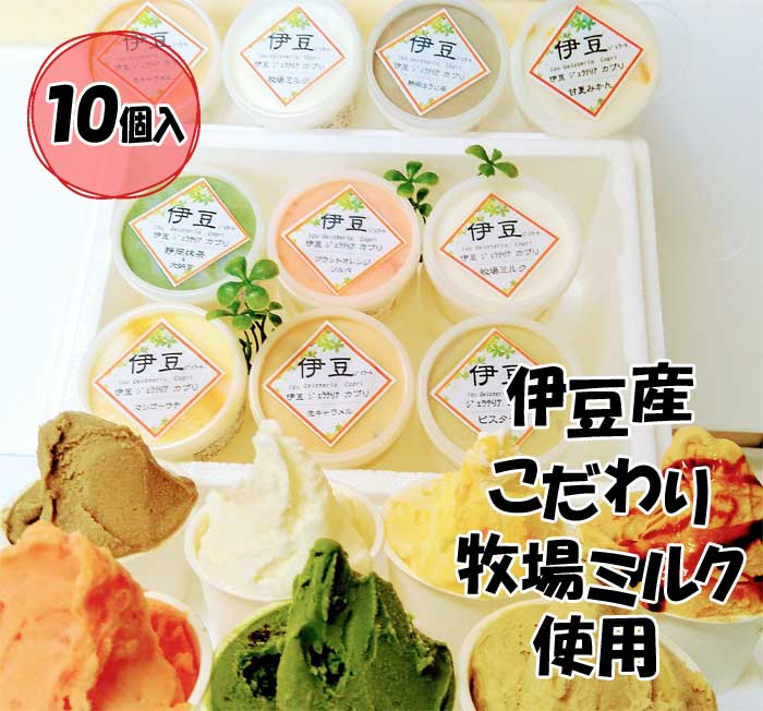 【ふるさと納税】伊豆産 低温殺菌ミルクのこだわりジェラート プレミアム入り10個セット プレミアム入りカプリおまかせ10個セット(7種類以上)