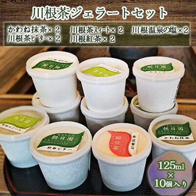 名称アイスミルク（かわね抹茶）、アイスミルク（特選煎茶ビター）、アイスミルク（特選煎茶スィート）、アイスミルク（川根紅茶ミルク）、アイスミルク（川根温泉の塩アイス）内容量ジェラート 125ml×10ヶ（かわね抹茶×2、川根茶ビター×2、川根茶スイート×2、川根紅茶×2、川根温泉の塩×2）原材料アイスミルク（かわね抹茶）: 牛乳、砂糖、川根抹茶、生クリーム、脱脂粉乳、トレハロース、乳化安定剤アイスミルク（特選煎茶ビター）: 牛乳、砂糖、川根煎茶、生クリーム、脱脂粉乳、トレハロース、乳化安定剤アイスミルク（特選煎茶スィート）: 牛乳、砂糖、川根煎茶、生クリーム、脱脂粉乳、トレハロース、乳化安定剤アイスミルク（川根紅茶ミルク）: 牛乳、砂糖、生クリーム、脱脂粉乳、川根紅茶、トレハロース、乳化安定剤アイスミルク（川根温泉の塩アイス）: 牛乳、砂糖、生クリーム、脱脂粉乳、トレハロース、温泉塩、乳化安定剤賞味期限なし保存方法-18℃以下で保存製造者株式会社旭園G1静岡県島田市川根町家山372-1事業者株式会社　朝日園配送方法冷凍配送備考※画像はイメージです。 ・ふるさと納税よくある質問はこちら ・寄附申込みのキャンセル、返礼品の変更・返品はできません。あらかじめご了承ください。【ふるさと納税】川根茶ジェラートセット10個入り（5種類×2個）　【スイーツ・ジェラート】 お茶の名産地、“川根”の魅力が贅沢に詰まったジェラートセットです。 川根茶（煎茶・紅茶・抹茶）川根温泉の塩を使ったジェラートの詰め合わせ。川根抹茶は有機栽培の川根抹茶をふんだんに使ったぜいたくな一品です。川根茶ビターは、微粉末加工した川根煎茶を使用し、濃いめに仕上げた大人の味です。川根茶スイートは、ビターよりもマイルドでスウィートなお茶のジェラートです。川根紅茶は、農薬不使用にて栽培のこだわりの川根紅茶を使用したジェラートです。川根温泉の塩アイスは、川根温泉のお湯から作った御塩を使用したジェラートです。 寄附金の用途について 1　福祉施策の充実 2　子育て支援の充実 3　保育施策の充実 4　学校教育の充実 5　環境施策の推進 6　医療設備の充実 7　自治体におまかせ 8　その他 受領証明書及びワンストップ特例申請書のお届けについて ワンストップ特例について ワンストップ特例をご利用される場合、1月10日までに申請書が当庁まで届くように発送ください。 マイナンバーに関する添付書類に漏れのないようご注意ください。 ダウンロードされる場合は以下よりお願いいたします。 URL：https://event.rakuten.co.jp/furusato/guide/onestop/ オンラインによるワンストップ特例申請の場合も、1月10日までとなります。お早目のお手続きをお願いいたします。 初回利用時はアカウントの作成が必要になります。以下より「自治体マイページ」にご登録ください。 URL：https://event.rakuten.co.jp/furusato/guide/onestop/online/